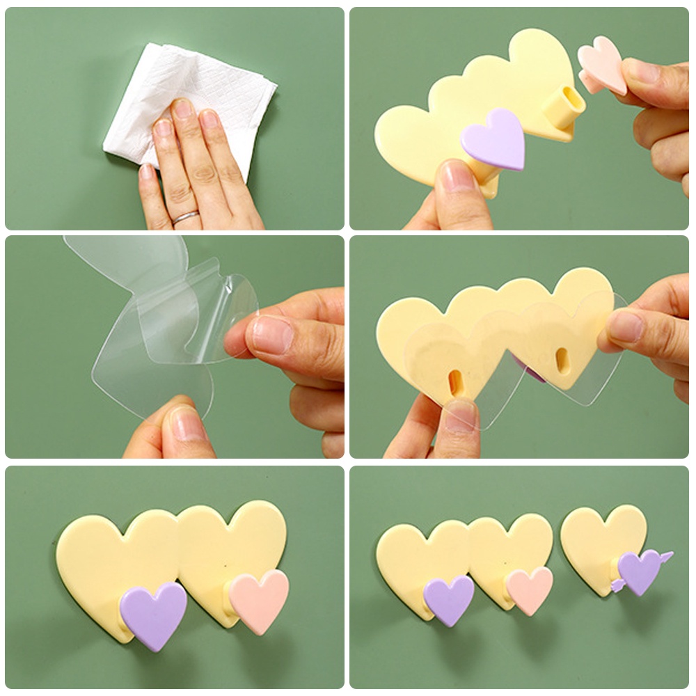 [Harga Grosir] 1PC Korean Double-Heart Hook/Tempat Perhiasan Telepon Yang Dipasang Di Dinding/Doorback Umbrella Keys Coat Rack/ Kait Perekat Dapur Kamar Mandi/Organizer Rumah Nordic