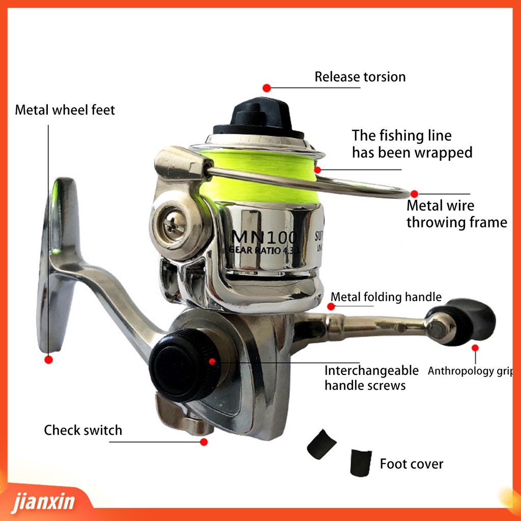 (In Stock) Gulungan Pancing Mini Kekuatan Tinggi Lempar Stabilitas Anti-bombing Angling Metal 100type Spinning Reel Dengan Garis Memancing Luar Ruangan