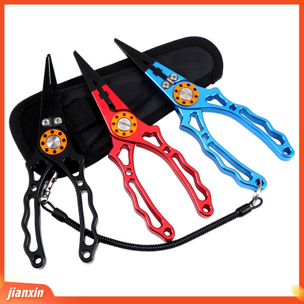 (In Stock) Aluminium Alloy Fishing Lure Plier Split Ring Cutter Scissor Dengan Sarung Lanyard