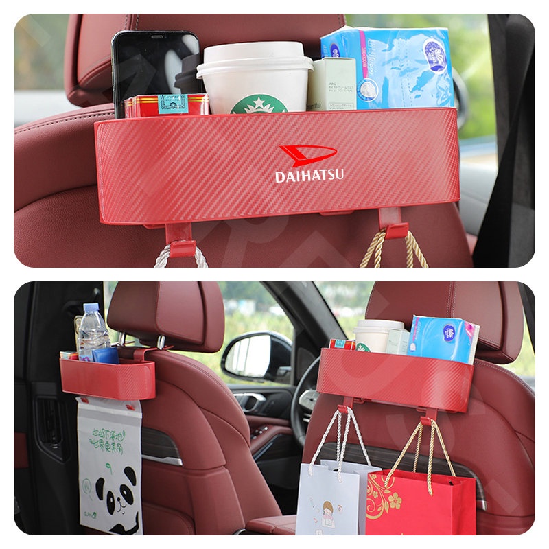 Daihatsu Car Back Seat Organizer Kursi Belakang Mobil Hook Kotak Penyimpanan Cup Holder Tekstur Serat Karbon Untuk Daihatsu Sigra Ayla Sirion Rocky Terios Xenia Taruna Ceria Classy Taft