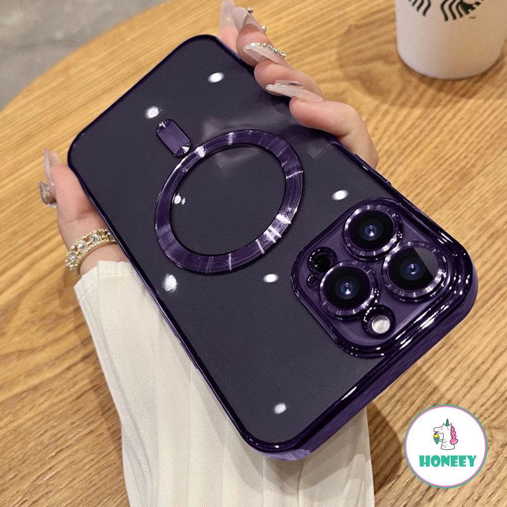 IPHONE Fashion Transparan Magnetik Wireless Charging Magsafe Case Kompatibel Untuk Iphone14 13 12 11 Pro Max Plating Lembut Silicone Cover