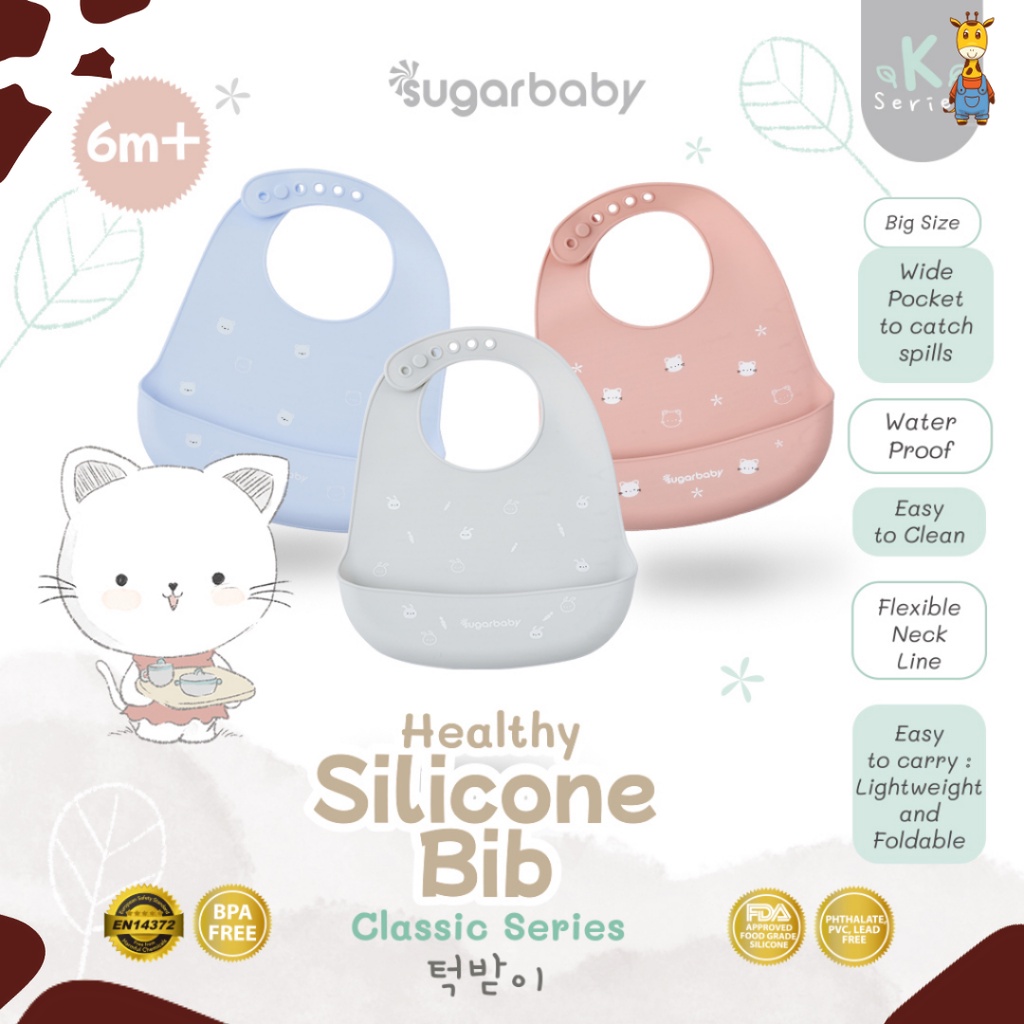 Sugar Baby Healthy Silicone Bib K-Series - Celemek Bayi