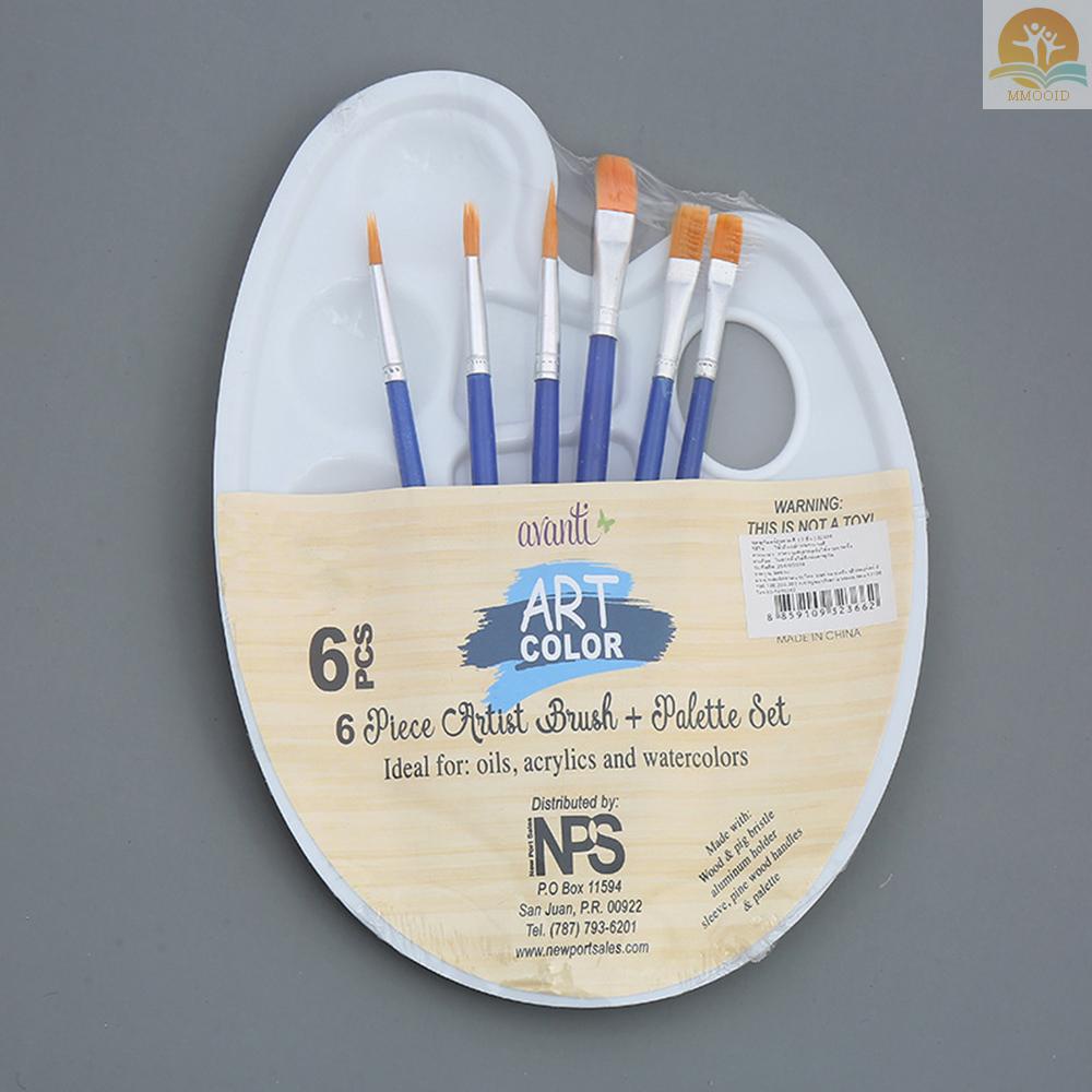 In Stock 6pcs Kuas Cat Dan 1pc Palette Tray Set Untuk Anak Dewasa Cat Air Minyak Acrylic Gouache Art Painting Supplies