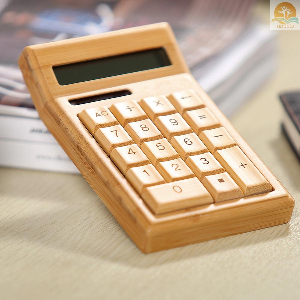 In Stock Alat Hitung Elektronik Bambu Ramah Lingkungan Counter Fungsi Standar 12digi Solar &amp; Baterai Dual Powered Untuk Rumah Kantor Sekolah Toko Eceran