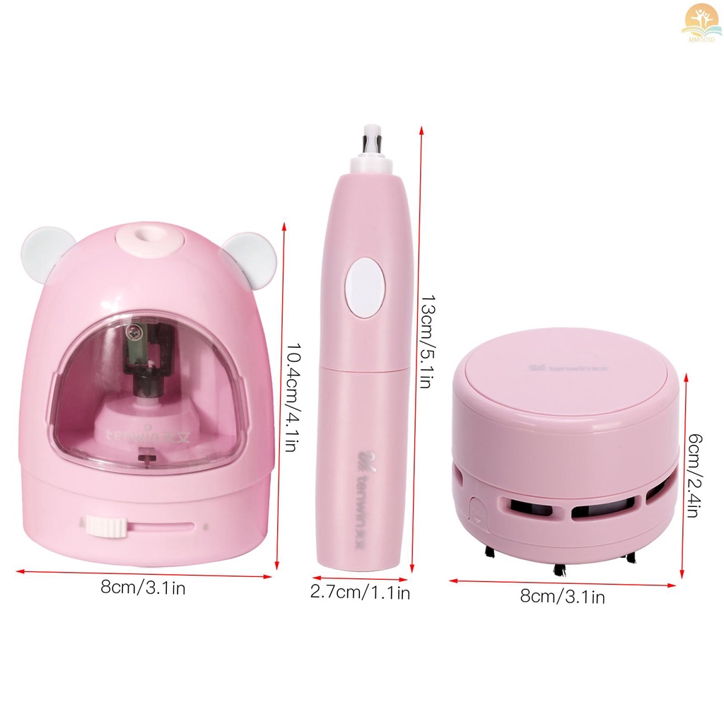 In Stock Alat Pengasah Pensil Elektrik Eraser Vacuum Cleaner Set Stationery Set Baterai Dioperasikan Dengan 50penghapus Isi Ulang Untuk Anak Dewasa Rumah Kantor Sekolah Kelas