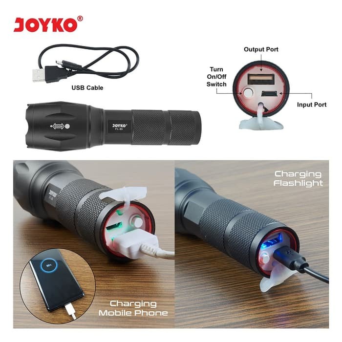 Rechargeable Senter &amp; Powerbank LED FL-85 / Flashlight LED Isi Ulang Joyko FL85