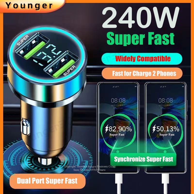 240w Digital Display Charging Vehicle Charger 2port Usb Adaptor Pengisian Super Cepat PD Flash Travel Charging Adoptor