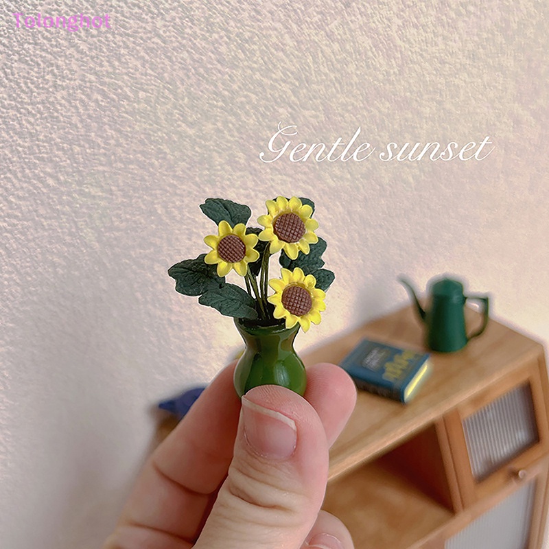 Tolonghot&gt; 1pc 1:12 Rumah Boneka Miniatur Bunga Matahari Vas Bunga Set Model Decor Aksesoris well