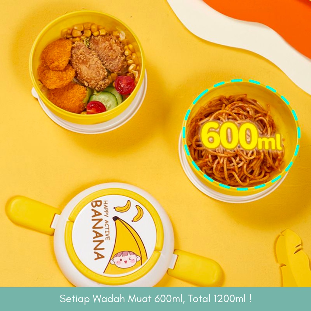 [PSM] LUNCH BOX TUMPUK KOTAK BEKAL 1200 ML ANTI TUMPAH DAPAT FREE SENDOK GARPU