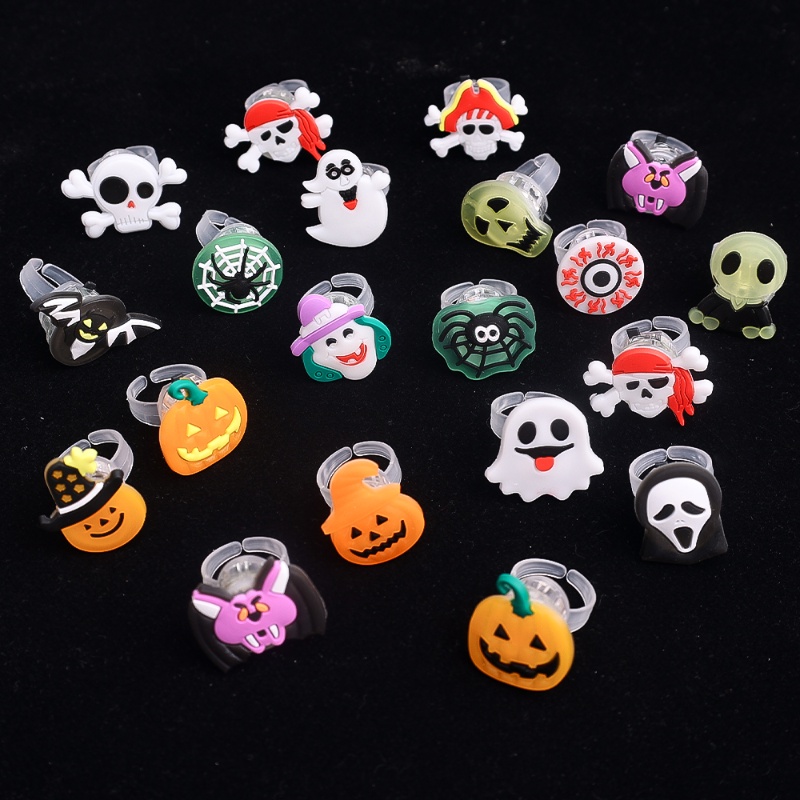 10pcs Halloween Lampu LED Cincin Set/Kreatif Bercahaya Labu Hantu Mata Jari Lampu/Pesta Halloween Mainan Anak Masa Kini/Teror Tengkorak Hantu LED Flash Ring