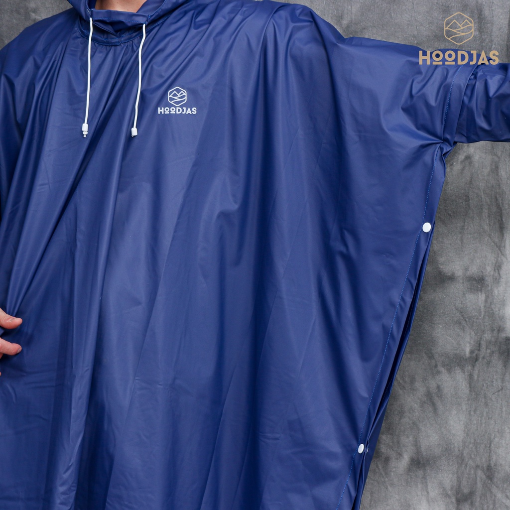 HOODJAS Jas Hujan Ponco Model Lengan Kelelawar Bahan PVC Waterproof Navy