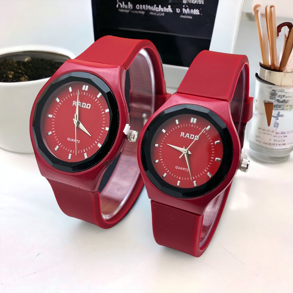 COD✅ Jam Tangan Couple Wanita Pria Fashion Rubber Watch Analog Quartz   S1295