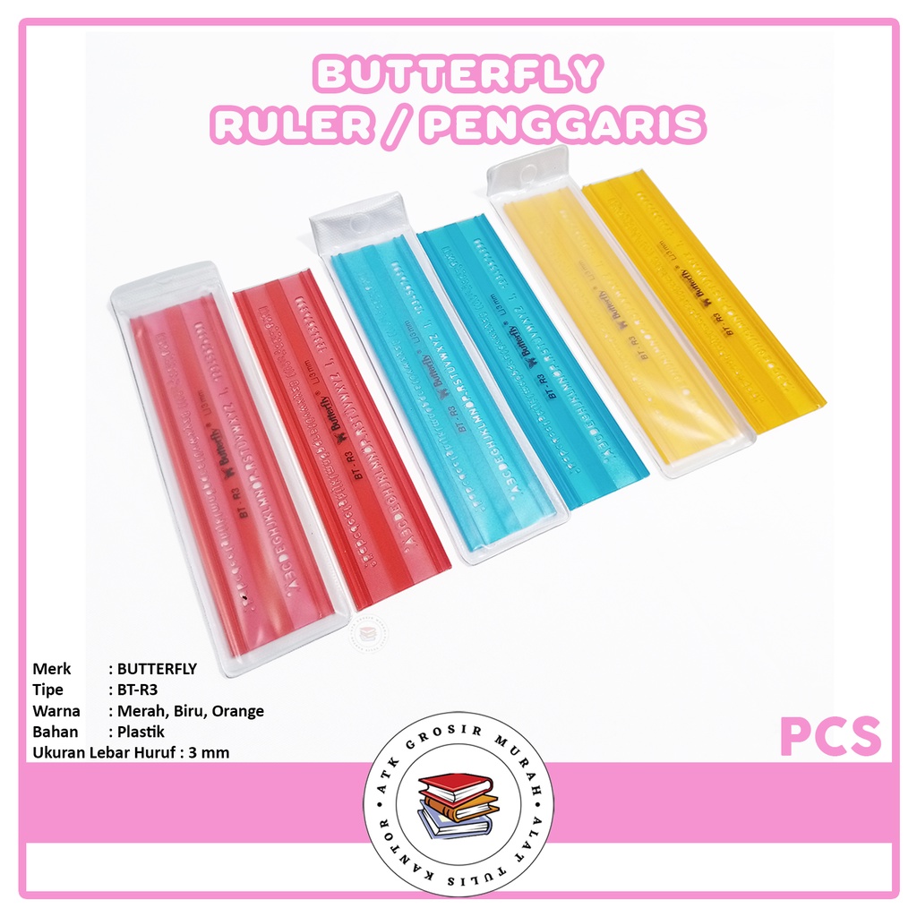 

BUTTERFLY - Penggaris Sablon Huruf Kecil 3mm BT-R3 - Pcs