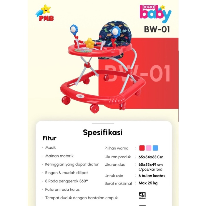 Baby Walker IORA PMB Bantu Belajar Berdiri Jalan Bayi BW01 02 03 08 07