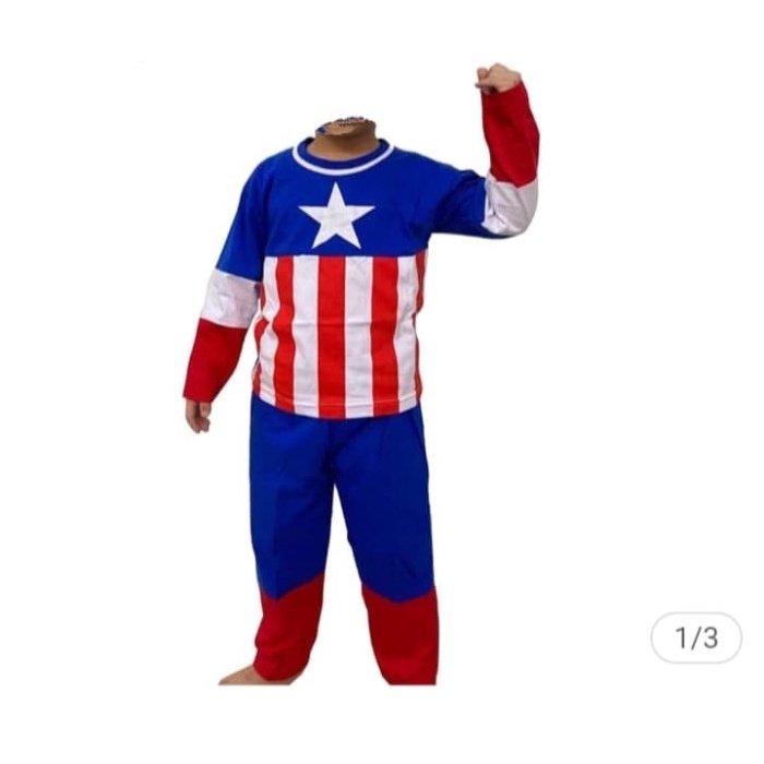 Kostum Kapten Amerika - Baju Captain Amerika+Topeng - Stelan Superhero - 6 thn, CA tanpa topeng