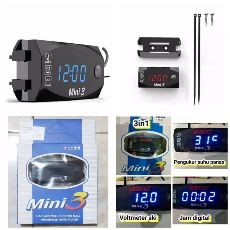 Voltmeter aki jam digital pengukur suhu 3 in 1 multifungsi semua motor waterproof Beat mio fino nmax