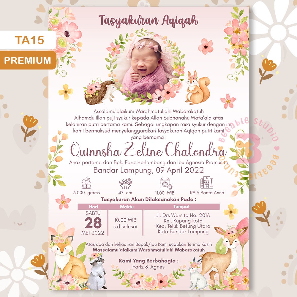 Undangan Aqiqah Digital Tema TA16 Spring Woodland Orange Softfile | BeeableStudio