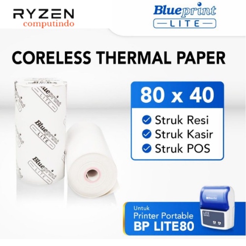 

Kertas Thermal Struk kasir POS & Resi BLUEPRINT Lite 80x40 mm