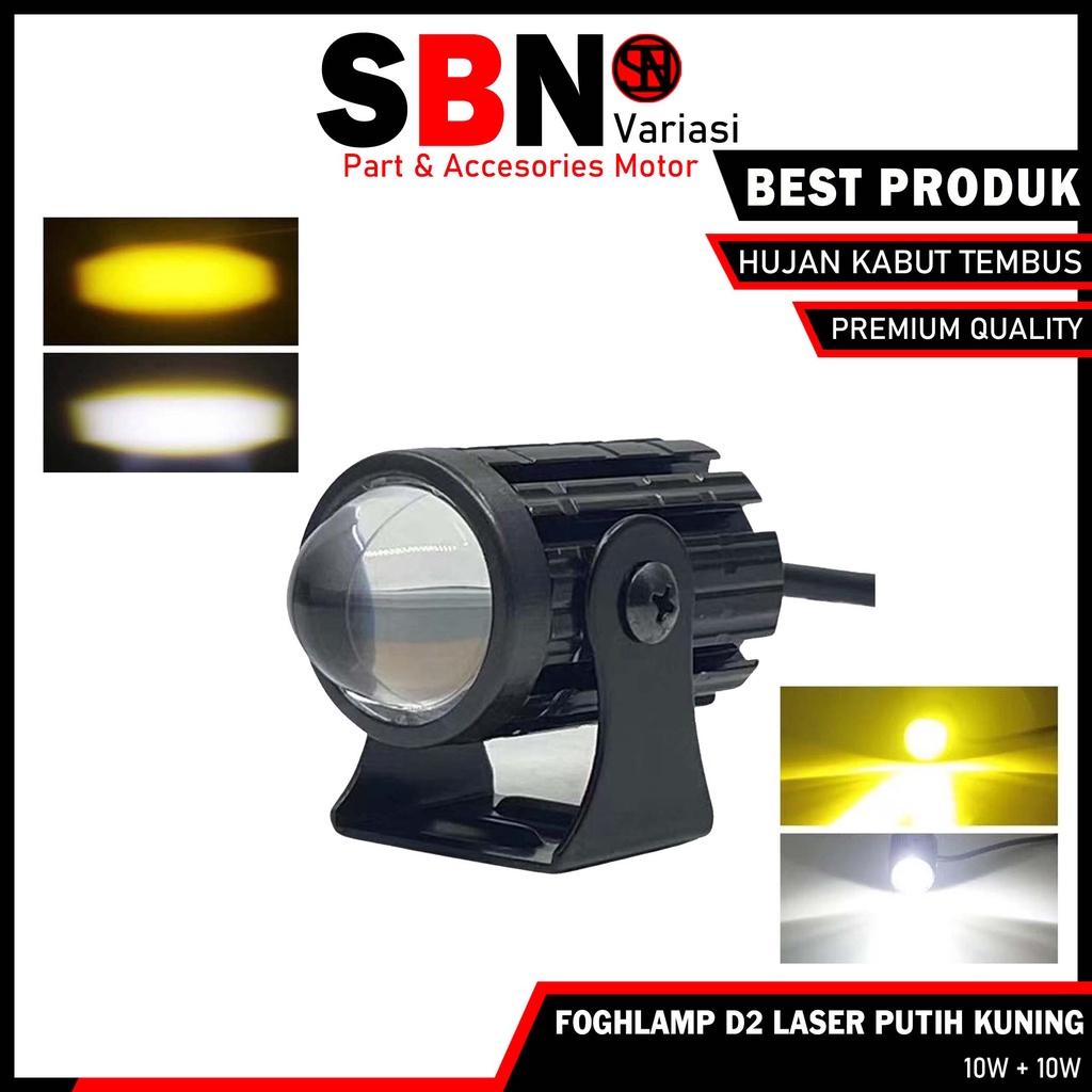 LAMPU D2 LASER PUTIH KUNING FOGHLAMP MOTOR MOBIL TEMBUS KABUT HUJAN LED SOROT TEMBAK GUN