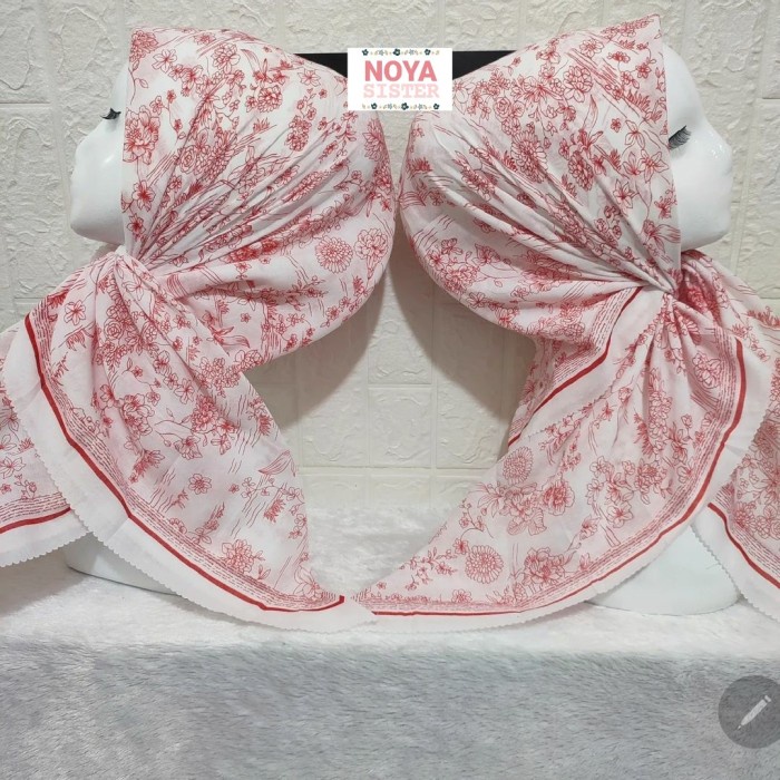 Hijab jilbab segiempat motif putih merah kemerdekaan voal premium