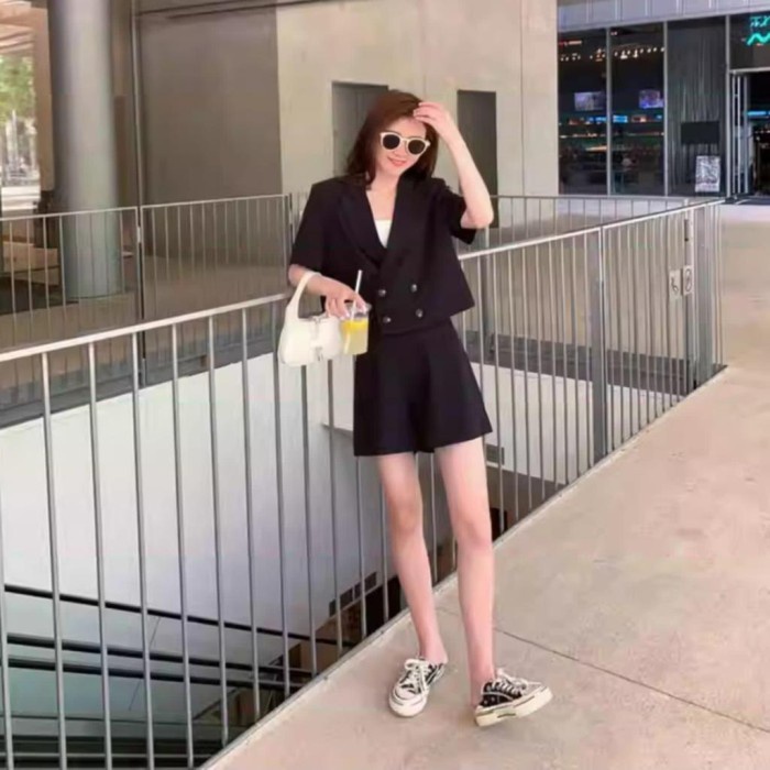 Diskon Spresial Vivian Blazer dan Shorts Set Celana Pendek Import 5815 - Hitam