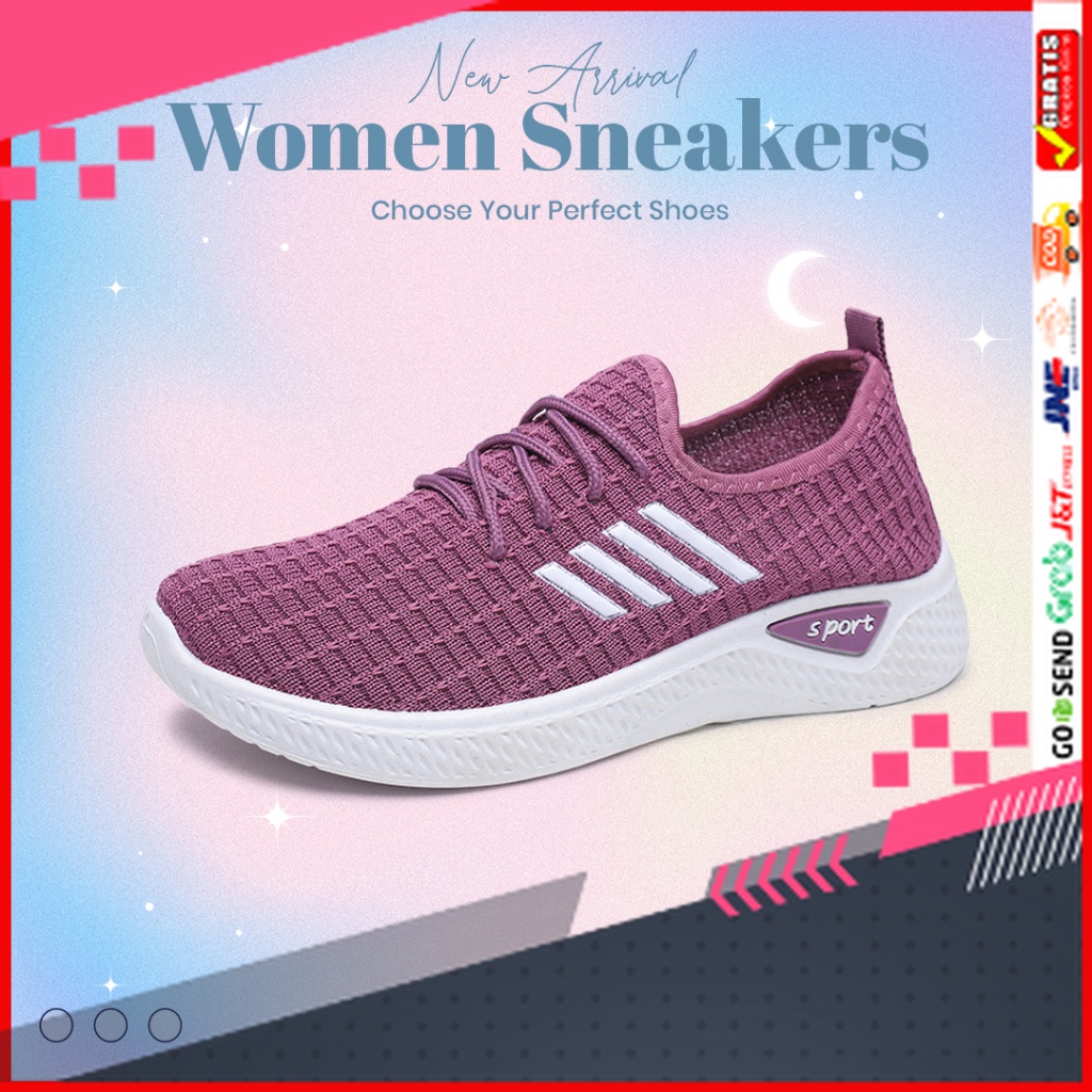 UKURAN SIZE 37 38 39 40 41 42 43 44 45 /Sepatu Sneakers Olahraga Kets Wanita Cewek Import Korea Keki