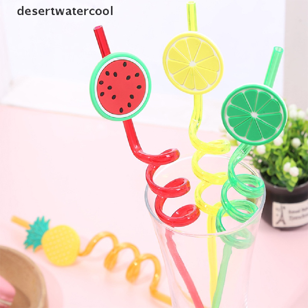 Deid 4pcs Reusable PVC Sedotan Minum Lucu Sedotan Buah Hawaii Party Table Decor Martijn