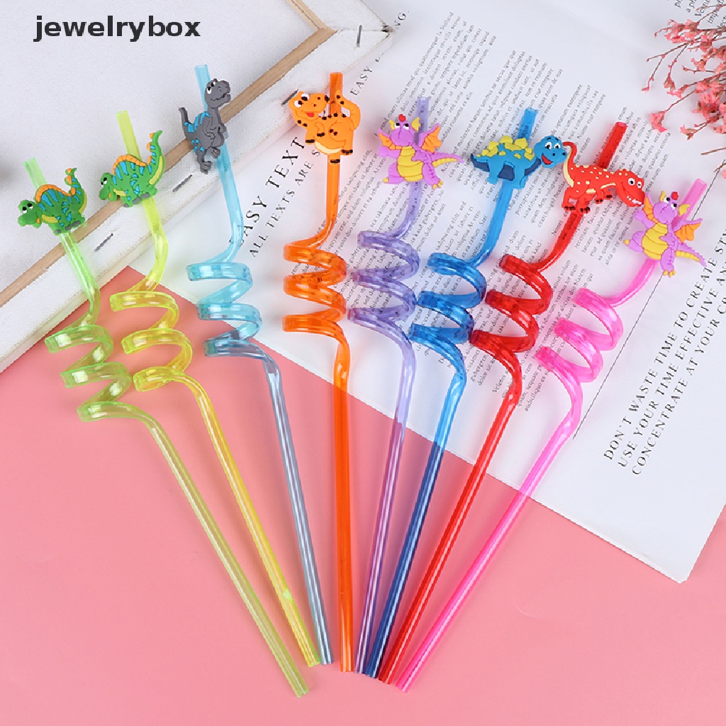 [jewelrybox] 8pcs Sedotan Bar Sedotan Minum Plastik Dinosaurus Untuk Dekorasi Pesta Ulang Tahun Anak Butik