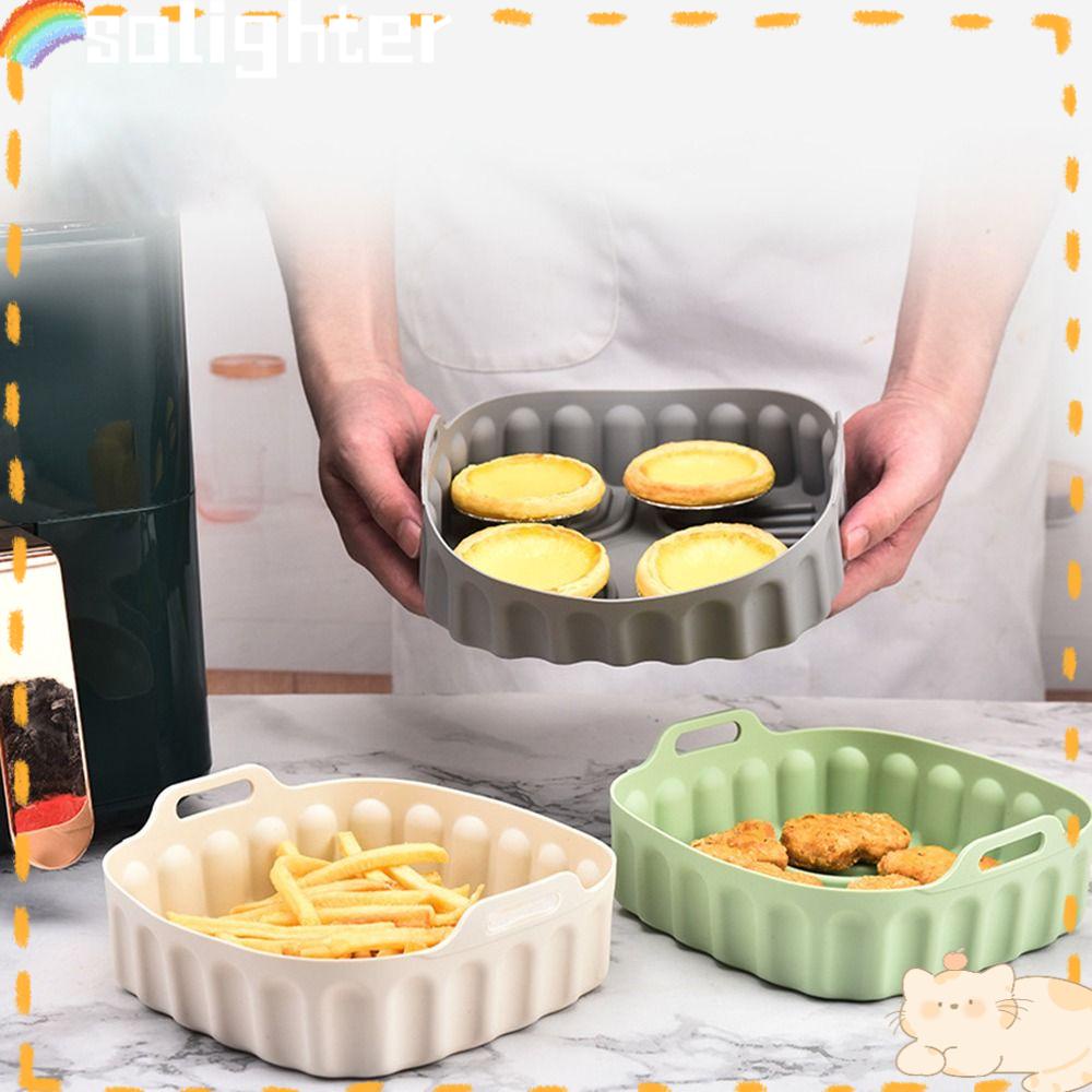 Solighter Square Silicone Pot Pengganti Memasak Reusable AirFryer Aksesoris Baking Basket