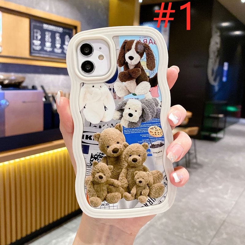 Lovely Brown Bear Family 2in1 Wave Soft Case HP iP iPhone 14 13 12 11 Pro X XS XR Max 7 8 + Plus White FTD Casing Apple