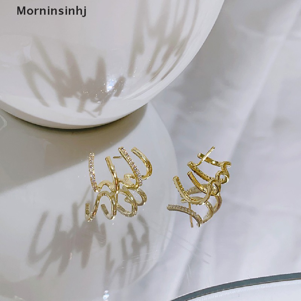 Mornin 1pasang Korea Imitasi Mutiara Bunga Stud Earrings Wanita Fashion Kristal Perhiasan Elegan Pesta Sehari-Hari Ikan Ekor Anting Dengan Mutiara Empat Cakar Telinga Baris Anting Hadiah id