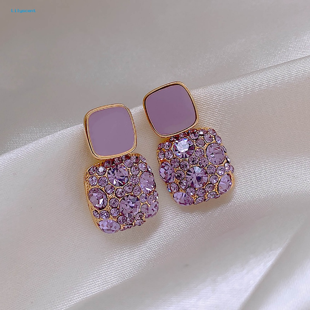 Lilyscent 1pasang Cahaya Mewah Menjuntai Anting-Anting Aksesoris Pakaian Pesona Ungu Faux Kristal Stud Earrings Eropa Dan Amerika