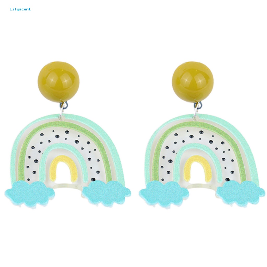 Lilyscent 1pasang Anting Tetes Pelangi Yang Indah Untuk Bar Acrylic Ringan Awan Pelangi Menjuntai Drop Earrings Tepi Halus