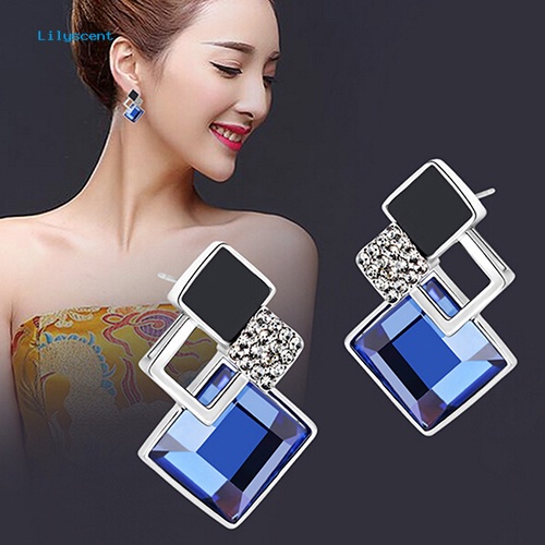 Lilyscent Fashion Wanita Belah Ketupat Berlian Imitasi Eardrop Gaya Korea Anting Perhiasan Pesta