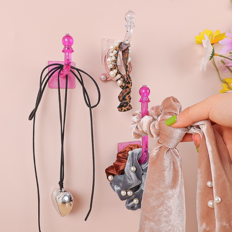 Self Adhesive Crystal Free Punch Hair Rope Holder/Gantungan Perhiasan Serbaguna/Kait Tas Kain Tahan Air Lembab/Rak Penyimpanan Transparan Home Organize Accessories