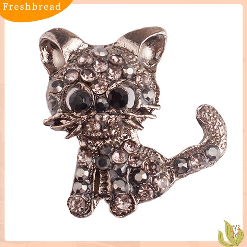 < Freshbread > Lucu Mini Wanita Bentuk Kucing Berlian Imitasi Bros Pin Up Perhiasan Setelan Klip Aksesori