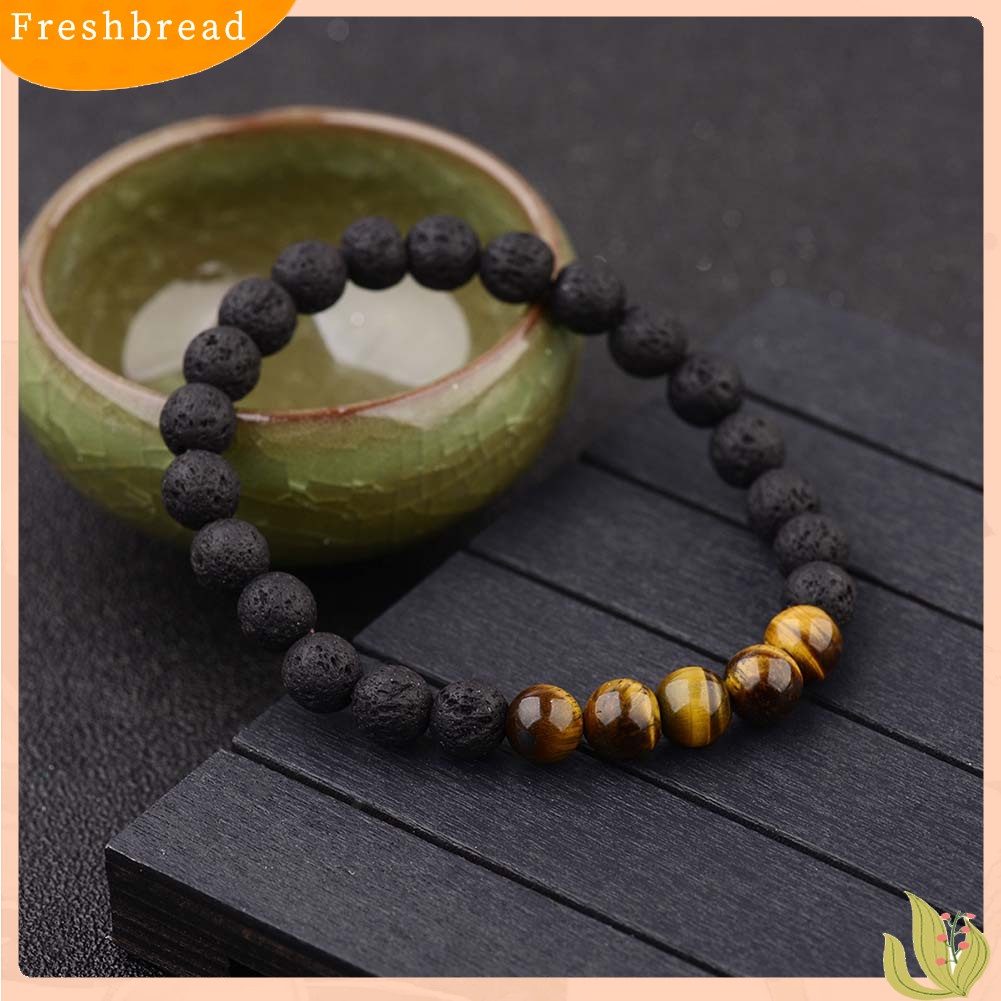 &lt; Freshbread &gt; Unisex Sederhana Batu Alam Tiger Eye Manik-Manik Penyembuhan Gelang Perhiasan Elastis