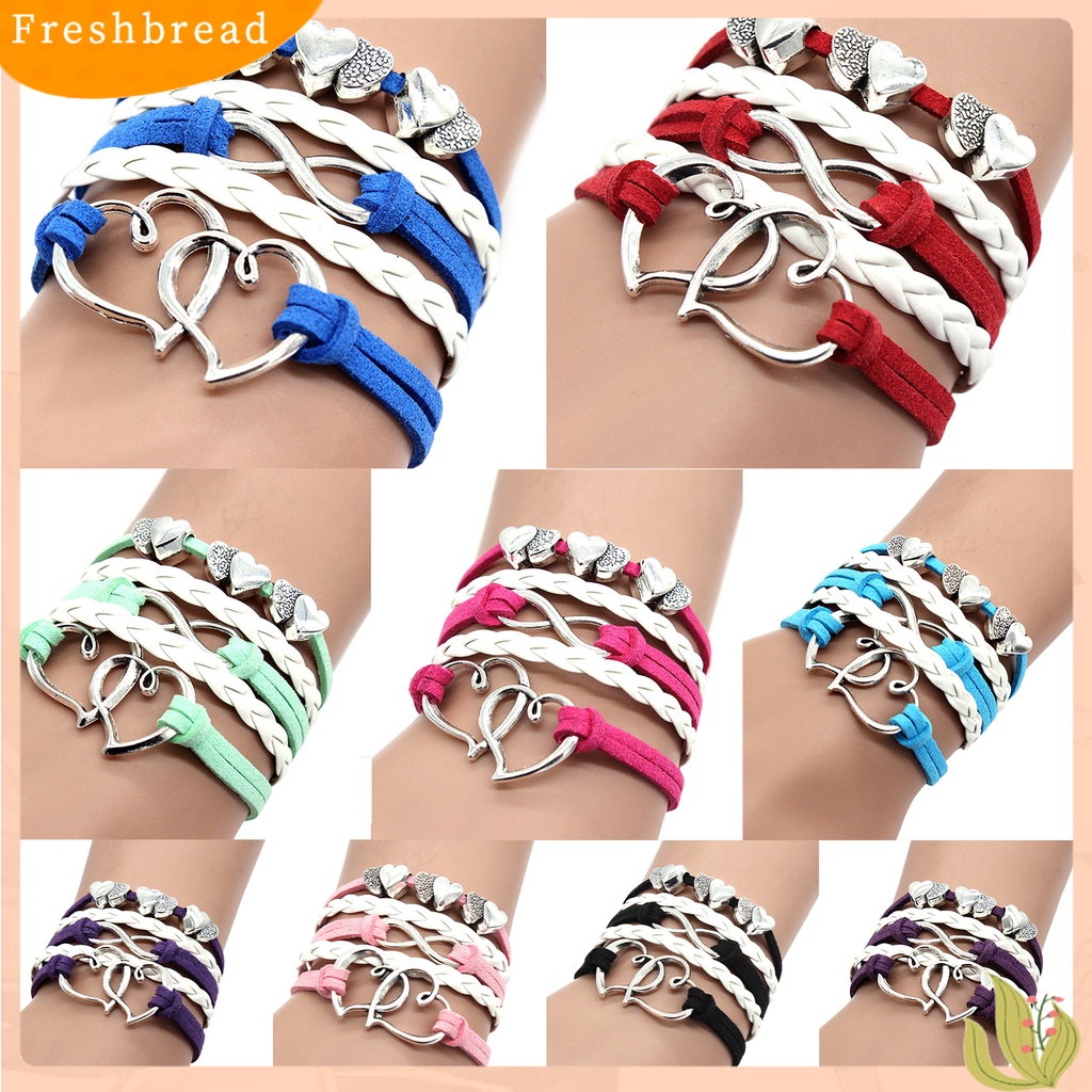 &lt; Freshbread &gt; Gelang Beberapa Lapisan Anti-Alergi Aksesoris Fashion Buatan Tangan Cinta Besar Hati Liontin Braided Bracelet Untuk Pakaian Sehari-Hari