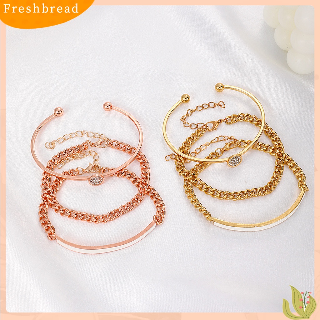 &lt; Freshbread &gt; 3Pcs/Set Cubic Zirconia Bukaan Wanita Gelang Alloy Shiny Adjustable Simple Bangles Perhiasan Aksesoris