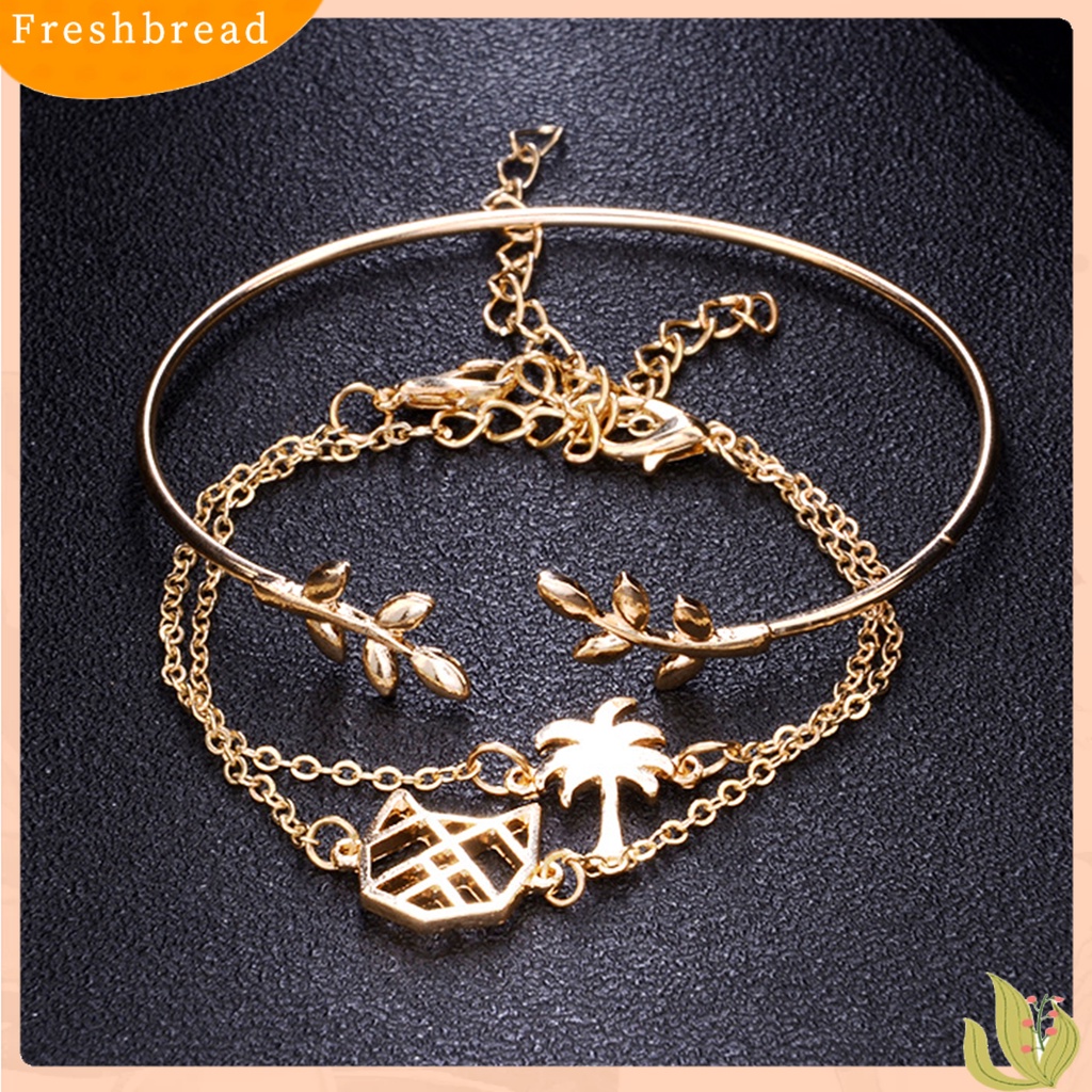 &lt; Freshbread &gt; 3Pcs/Set Kreatif All-match Adjustable Daun Pohon Kelapa Gelang Manset Bangle Perhiasan Aksesori