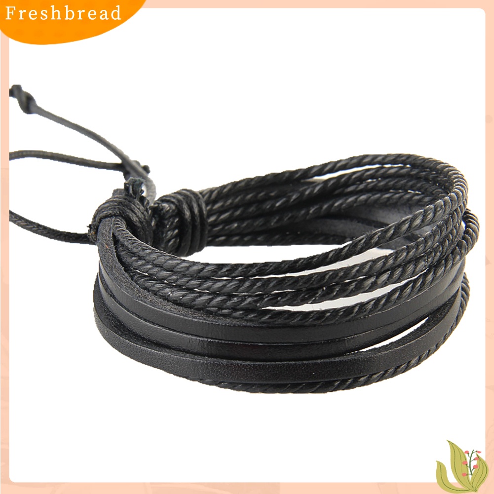 &lt; Freshbread &gt; Fashion Unisex Multi-layer Kulit Imitasi Dikepang Tali Gelang Bangle Pergelangan Tangan Hadiah