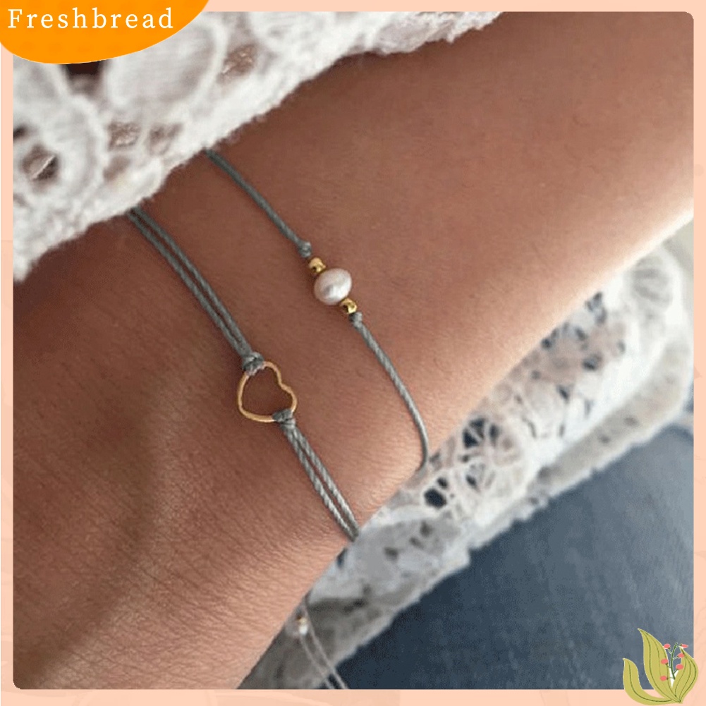 &lt; Freshbread &gt; 2Pcs/Set Double Layer Braided Rope Mutiara Imitasi Berongga Hati Wanita Gelang