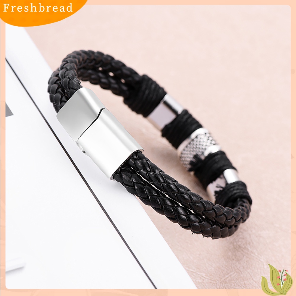 &lt; Freshbread &gt; Unisex Fashion Perhiasan Dekorasi Kulit Imitasi Kepang Tali Gesper Gelang Bangle