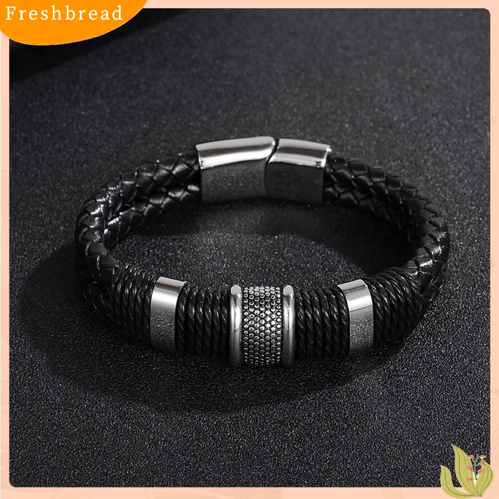 &lt; Freshbread &gt; Unisex Fashion Perhiasan Dekorasi Kulit Imitasi Kepang Tali Gesper Gelang Bangle