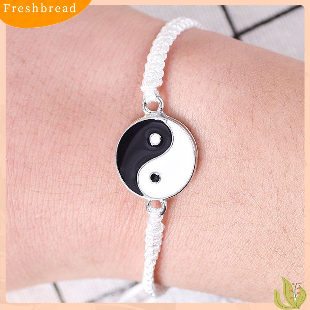 &lt; Freshbread &gt; Couple Gelang Handmade Braided Adjustable Round Beads Alloy Tai Chi Yin Yang Pria Wanita Tali String Fashion Perhiasan