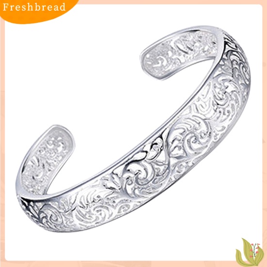 &lt; Freshbread &gt; Gelang Manset Bukaan Pengerjaan Indah Hollow Warna Silver Motif Ukir Retro Bangle Untuk Pesta