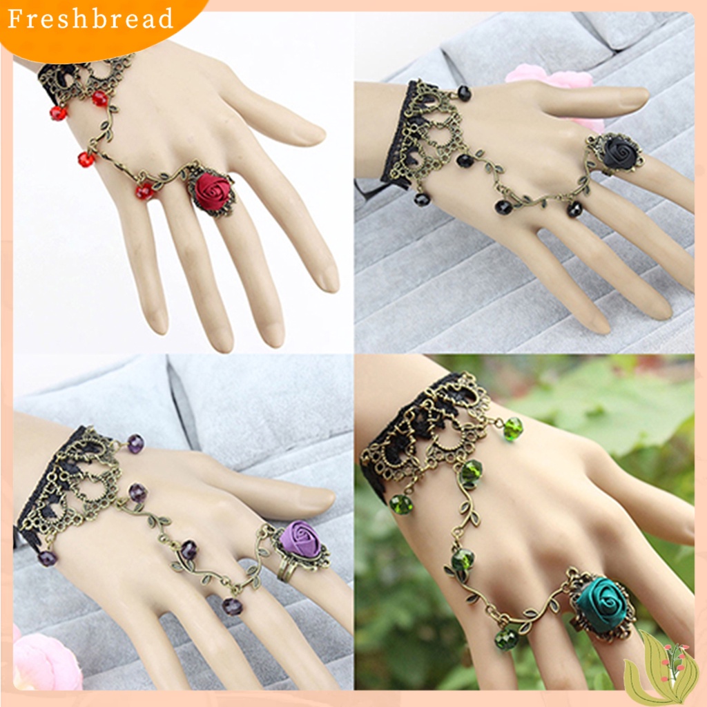 &lt; Freshbread &gt; Gothic Perhiasan Wanita Renda Bunga Tangan Budak Rantai Cincin Harness Gelang Hadiah