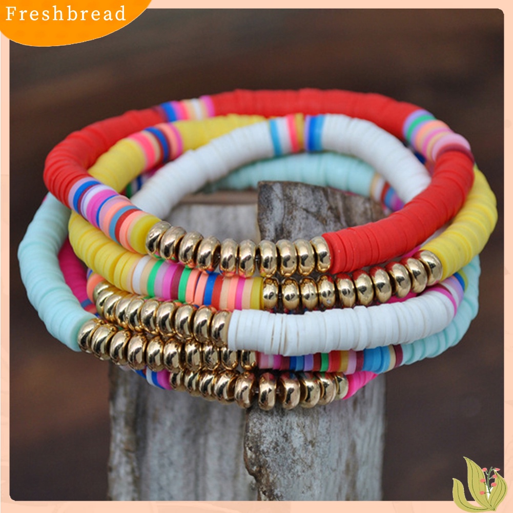 &lt; Freshbread &gt; 5Pcs Wanita Mode Rainbow Polymer Clay String Beads Gelang Pesta Bangle Hadiah