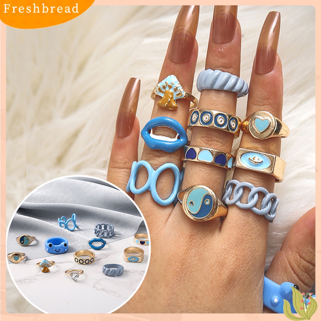 &lt; Freshbread &gt; 12Pcs Cincin Wanita Cantik Serbaguna Ringan Poles Hias Alloy Unisex Open Ring Untuk Pesta