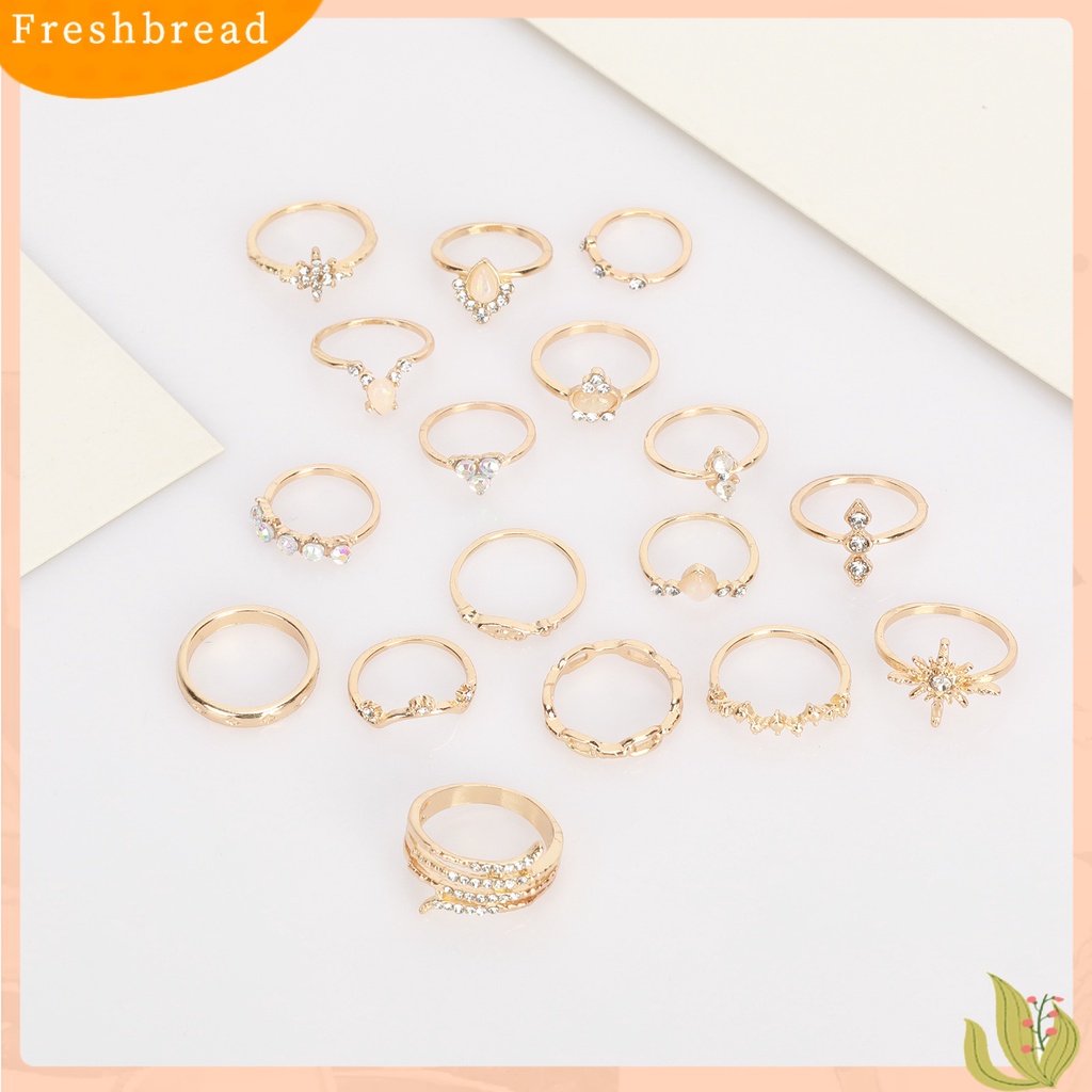 &lt; Freshbread &gt; 17Pcs/Set Cincin Jari Bohemian Perhiasan Hadiah Wanita Buatan Batu Permata Berlian Imitasi Finger Ring Untuk Pacaran